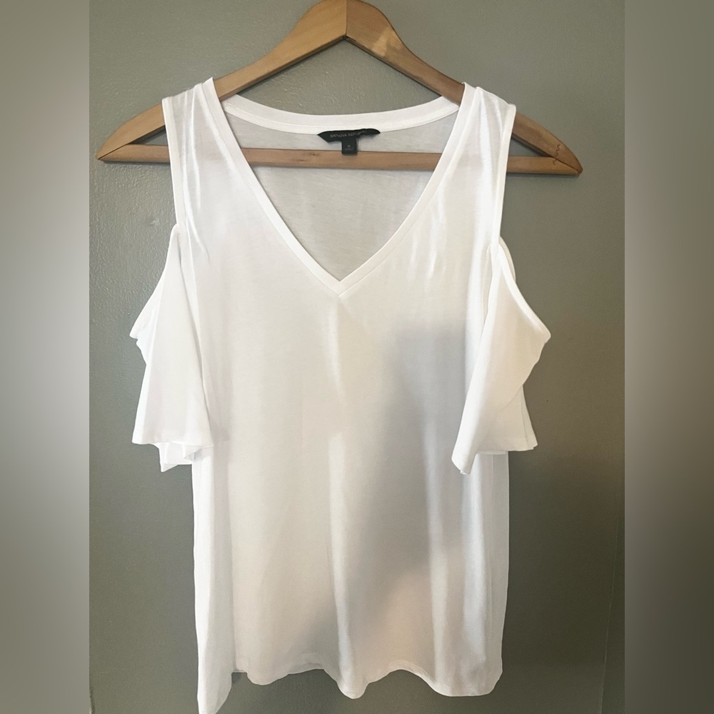 Banana Republic White Cold Shoulder Short Sleeve Top Size S